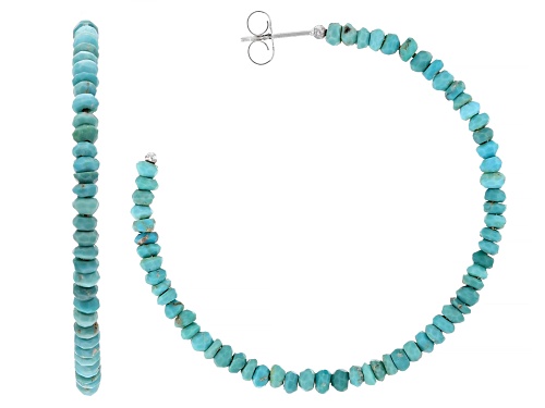 Southwest Style by JTV™ Rondelle Kingman Turquoise Rhodium Over Sterling Silver Hoop Earrings