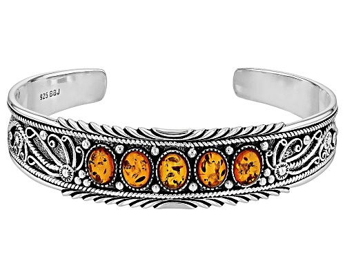 Southwest Style by JTV™ 8x6mm Amber Sterling Silver Bangle Bracelet - Size 8