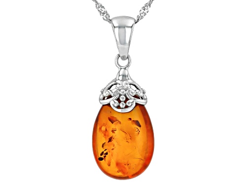 Southwest Style by JTV™ 17x11mm Amber Rhodium Over Sterling Silver Pendant With Chain