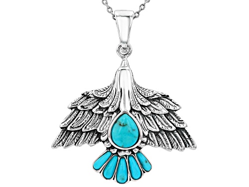 Southwest Style By JTV™ 9x7mm Turquoise Sterling Silver Eagle Enhancer Pendant with Chain