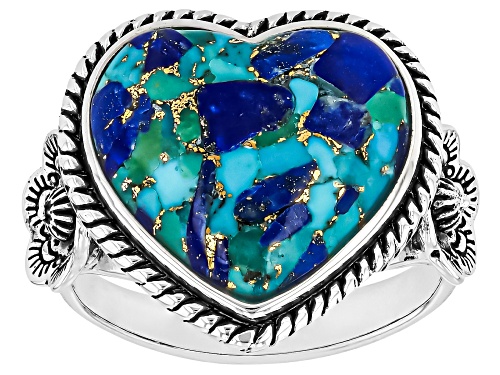 Southwest Style by JTV™ 16x15mm Blended Turquoise & Lapis Lazuli Sterling Silver Ring - Size 11