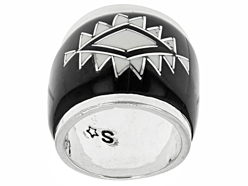 Photo of Southwest Style By Jtv™ Black Pen Shell And White Magnesite Sterling Silver Inlaid Band Ring - Size 6