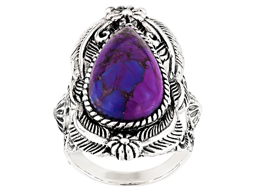 Photo of Southwest Style By Jtv™ 22x10mm Pear Shape Purple Turquoise Sterling Silver Solitaire Ring - Size 6