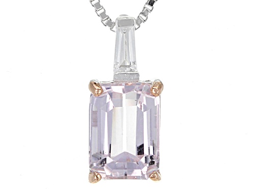 1.72ct Emerald Cut Kunzite With .13ct Tapered Baguette White Zircon Pendant With Chain