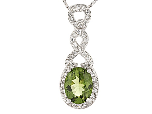 1.40ct Oval Green Apatite And .34ctw Round White Zircon Sterling Silver Pendant With Chain