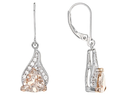 2.44ctw Trillion Morganite With .27ctw Round White Zircon Sterling Silver Dangle Earrings