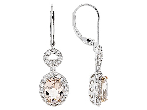 1.87ctw Oval Morganite With .93ctw Round White Zircon Sterling Silver Dangle Earrings