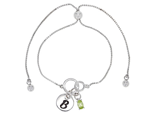 Photo of 0.21ct Oval Manchurian Peridot™ with "B" charm rhodium over sterling silver adjustable bolo bracelet