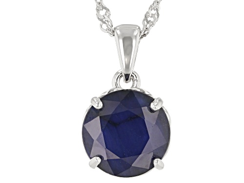 Photo of 3.57ct Round Blue Sapphire Rhodium Over Sterling Silver Solitaire Pendant With  Chain