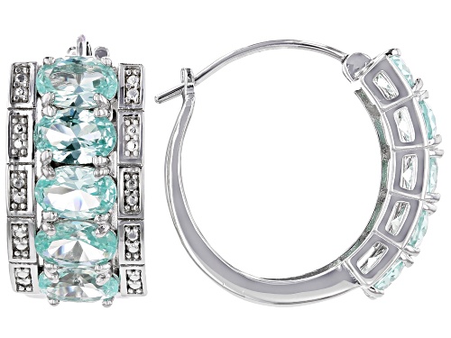Photo of 4.25ctw Oval Lab Created Green Spinel Rhodium Over Sterling Silver Huggie Hoop Earrings