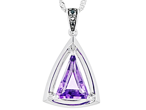 Triangle Amethyst With Black Diamonds Sterling Silver Pendant