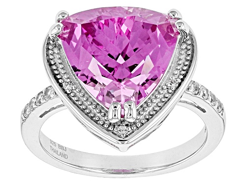 6.80ct Trillion Lab Created Pink Sapphire With .15ctw Round Lab Created White Sapphire Silver Ring - Size 7