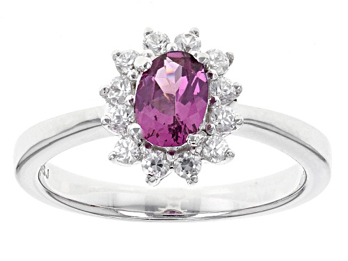 .62ct Oval Raspberry Color Rhodolite And .21ctw Round White Zircon Sterling Silver Ring - Size 8