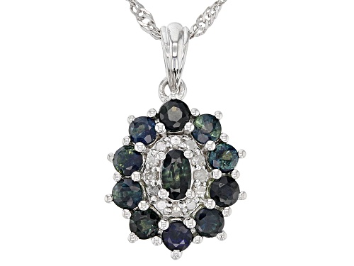 1.67ctw Green Sapphire With 0.09ctw White Diamond Rhodium Over Sterling Silver Pendant With Chain