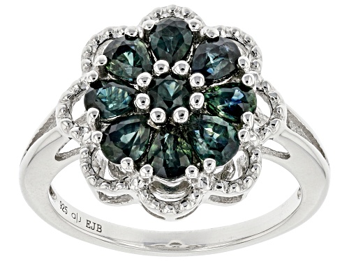 1.63ctw Green Sapphire Rhodium Over Sterling Silver Floral Ring - Size 7