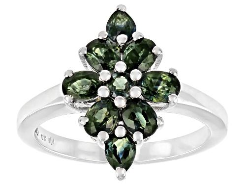 Photo of 1.74ctw Green Sapphire Rhodium Over Sterling Silver Cluster Ring - Size 9