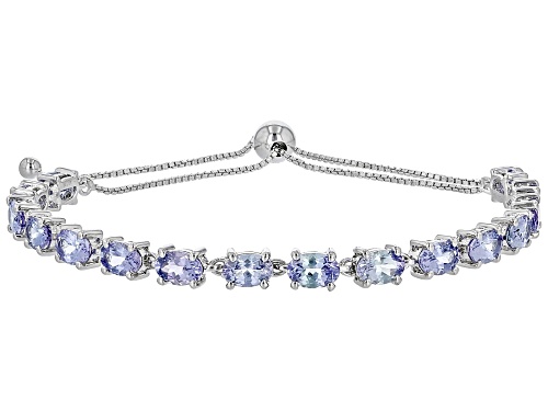 6.39ctw Ocean Tanzanite Rhodium Over Sterling Silver Bolo Tennis Bracelet