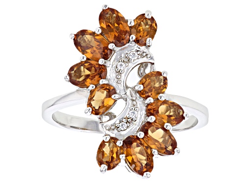 2.64ctw Oval Mandarin Garnet With White Zircon Rhodium Over Sterling Silver Bypass Ring - Size 6