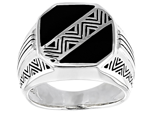 Photo of Southwest Style By JTV™ Mens Inlaid Black Onyx Rhodium Over Sterling Silver Ring - Size 9