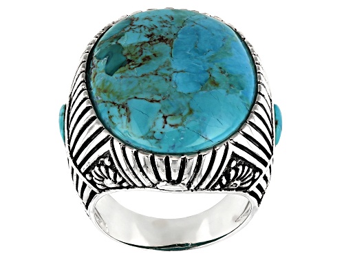 Photo of Southwest Style By JTV™ Mens Turquoise Rhodium Over Sterling Silver Rising Sun Rays Ring - Size 10