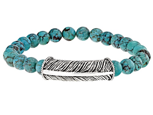 Photo of Southwest Style By JTV™ 8mm Round Turquoise Bead Rhodium Over Silver Mens Stretch Bracelet