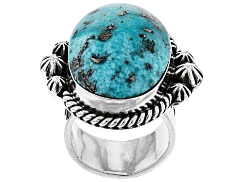 Photo of Southwest Style By JTV™ 25x20mm Oval Turquoise Hand-Crafted Silver Solitaire Ring - Size 7