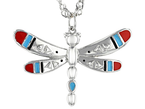 Photo of Southwest Style By JTV™ Childrens Enamel Rhodium Over Silver Dragonfly Pendant With 12" Chain