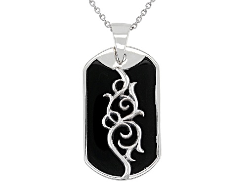 Photo of Southwest Style By JTV™ Mens Black Onyx Rhodium Over Silver Tribal Dog Tag Pendant With 24" Chain