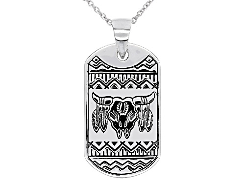 Photo of Southwest Style By JTV™ Mens Rhodium Over Silver Longhorn Cattle Skull Dog Tag Pendant With Chain