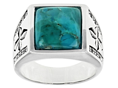 Southwest Style By JTV™ Men's Turquoise And White Topaz Rhodium Over Silver Ring - Size 12