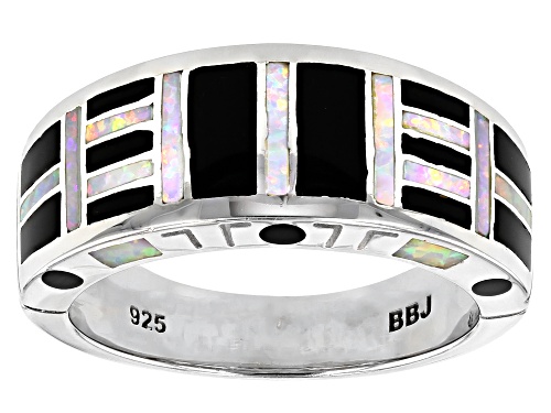 Photo of Southwest Style By JTV™ Men's Lab Created Opal And Black Onyx Inlay Rhodium Over Silver Band Ring - Size 11