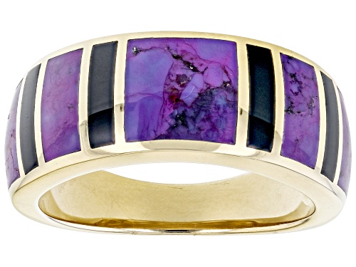 Southwest Style By JTV™ Purple Turquoise & Onyx 18k Yellow Gold Over Silver Men's Inlay Band Ring - Size 11