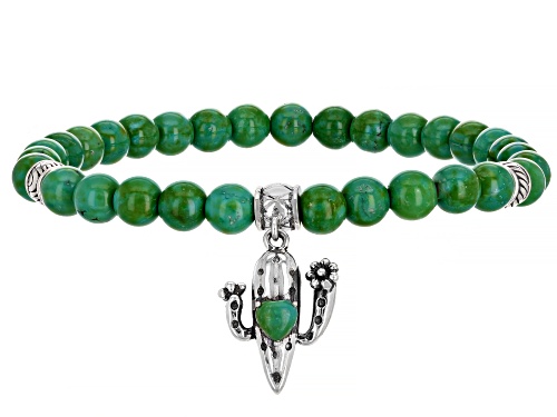 Photo of Southwest Style By JTV™ Childrens Green Turquoise Rhodium Over Silver Cactus Stretch Bracelet