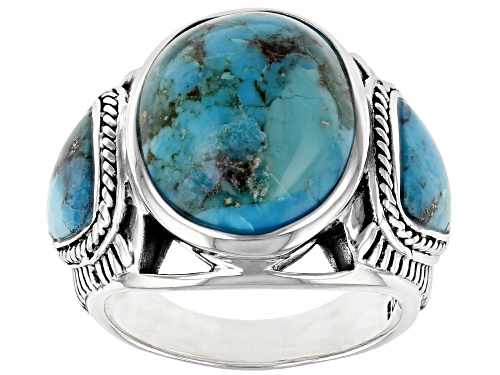 Southwest Style By JTV™ Mens Mixed Shapes Turquoise Cabochon Rhodium Over Silver Ring - Size 13