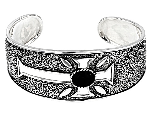 Southwest Style By JTV™ Mens 11x9mm Oval Black Onyx Rhodium Over Silver Cross Cuff Bracelet - Size 8.5