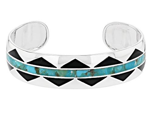 Photo of Southwest Style By JTV™ Mens Turquoise And Black Onyx Rhodium Over Silver Cuff Bracelet - Size 8