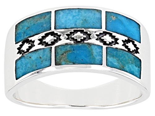 Southwest Style By JTV™ Mens 7x3mm Turquoise Rhodium Over Silver Inlay Band Ring - Size 11