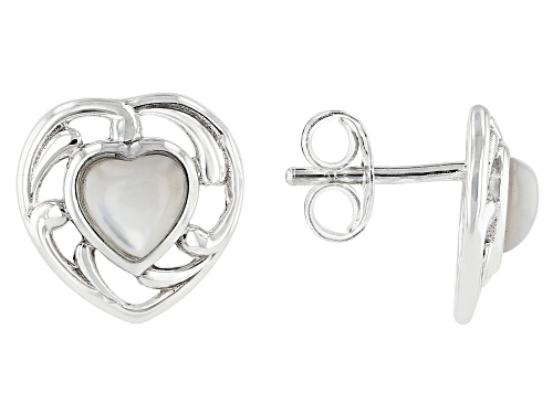 Southwest Style By JTV™ Childrens Mother-Of-Pearl Rhodium Over Silver Heart Shape Stud Earrings