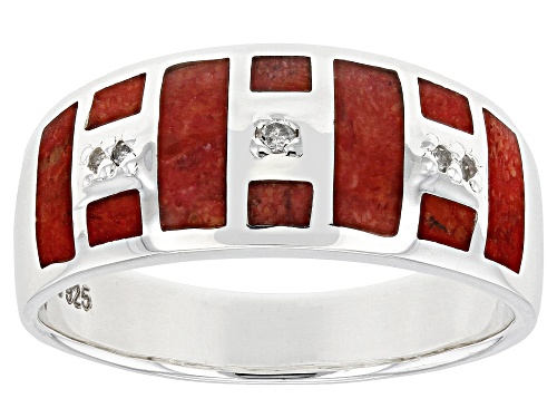 Photo of Southwest Style By JTV™ Free-Form Coral With White Diamond Accent Rhodium Over Silver Inlay Ring - Size 10