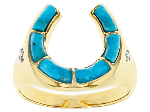 Photo of Southwest Style By JTV™ Mens Turquoise & Two Diamond 18k Yellow Gold Over Silver Horseshoe Ring - Size 11