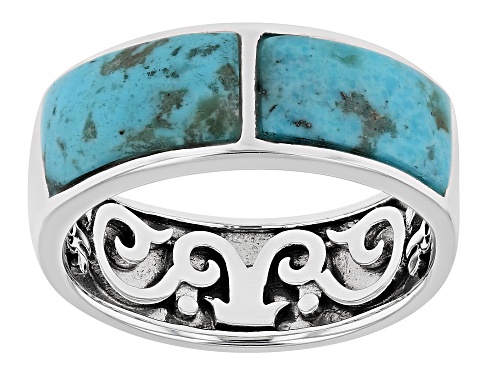 Southwest Style By JTV™ Mens 10x6mm Fancy Shape Turquoise Rhodium Over Silver Band Ring - Size 10