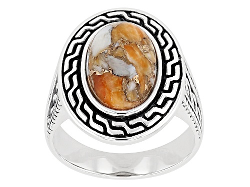 Southwest Style By JTV™ Mens 14x10mm Oval Spiny Oyster Shell Rhodium Over Silver Ring - Size 12