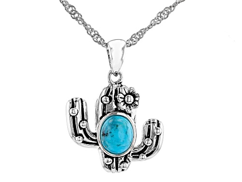 Photo of Southwest Style By JTV™ Childrens 6x5mm Turquoise Rhodium Over Silver Cactus Pendant W/ Chain