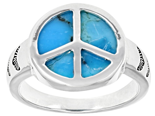 Southwest Style By JTV™ 12mm Turquoise Rhodium Over Sterling Silver Peace Sign Ring - Size 11