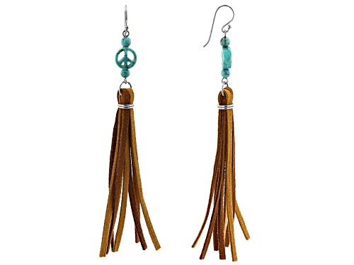 Southwest Style By JTV™ Carved Turquoise Rhodium Over Silver & Leather Earrings