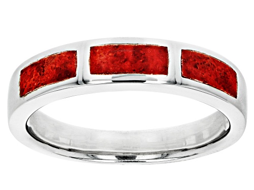Photo of Southwest Style By JTV™ Mens 8x3mm Red Coral Rhodium Over Sterling Silver Band Ring - Size 12