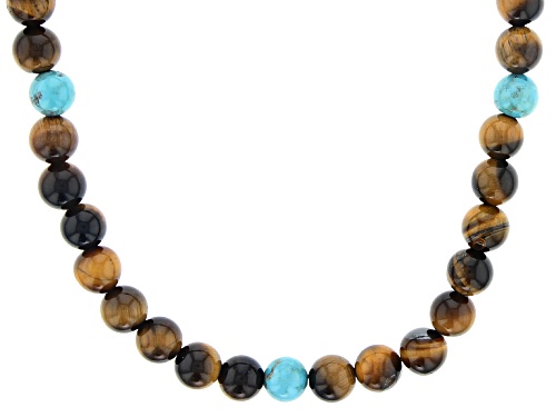 Photo of Southwest Style By JTV™ Mens 8mm Tigers Eye & Turquoise Rhodium Over Silver Necklace - Size 24