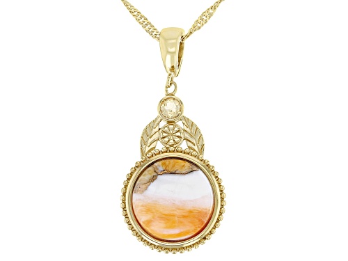 Photo of Southwest Style By JTV™Spiny Oyster Shell & .09ctw Citrine 18k Yellow Gold Over Silver Enhancer W/Ch