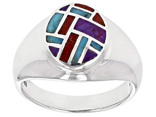 Photo of Southwest Style By JTV™ Mens Blue & Purple Turquoise & Coral Rhodium Over Silver Inlay Ring - Size 11