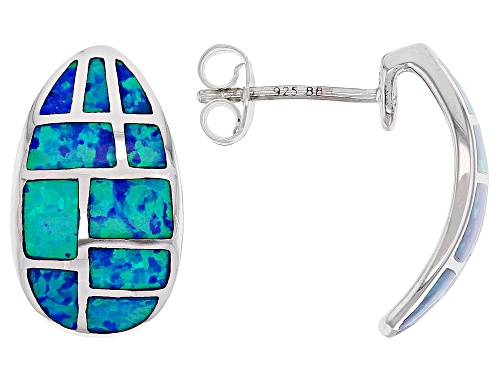 Photo of Southwest Style By JTV™ Lab Created Blue Opal Rhodium Over Silver Earrings
